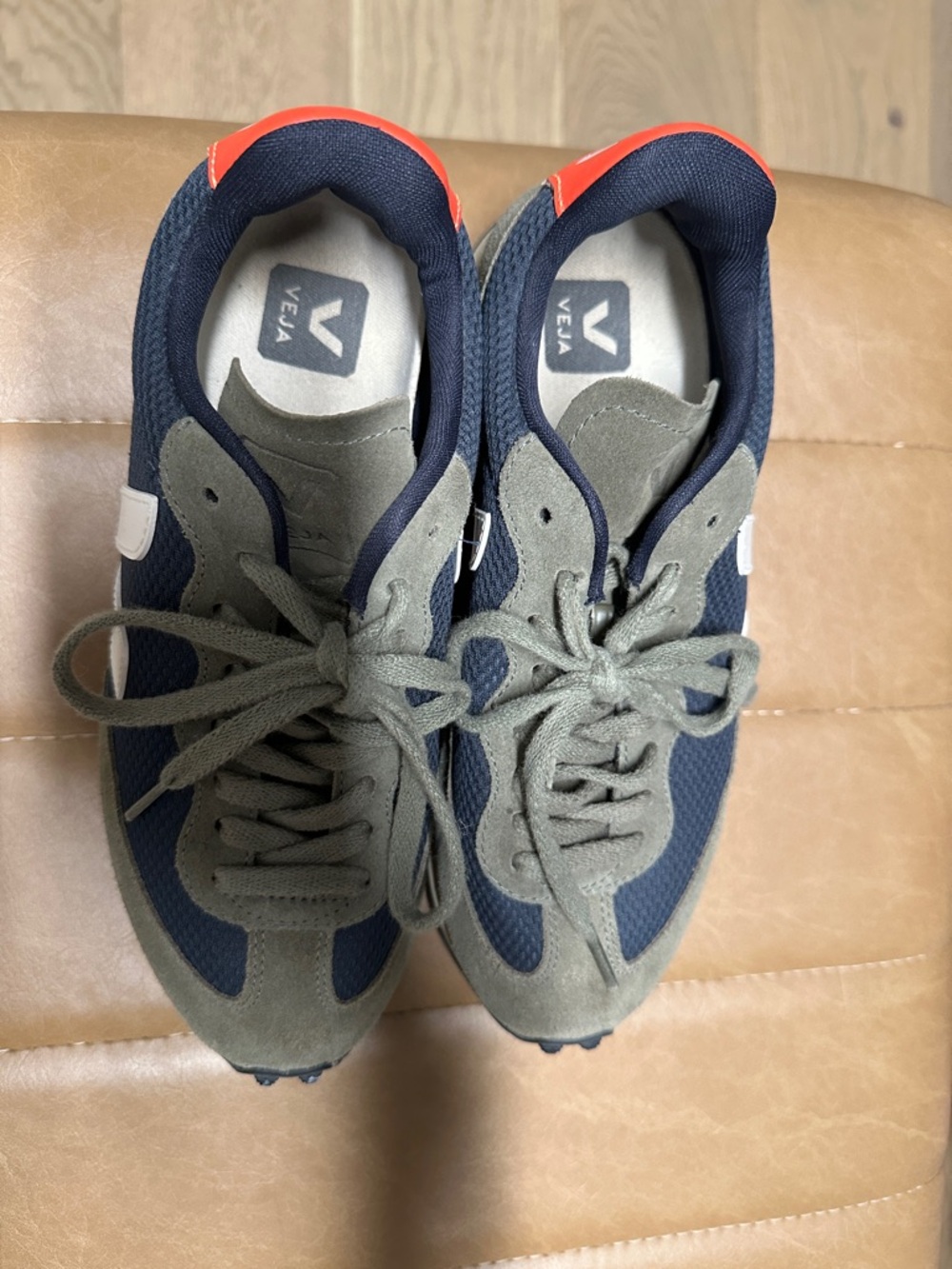 Veja Women’s Sneakers in Navy, Olive & Orange Heel